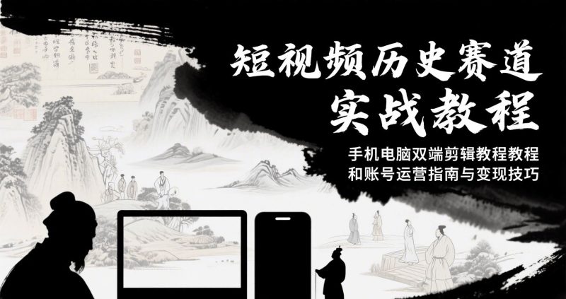 短视频历史赛道实战教程，手机电脑双端剪辑教程和账号运营指南与变现技巧-云创智库