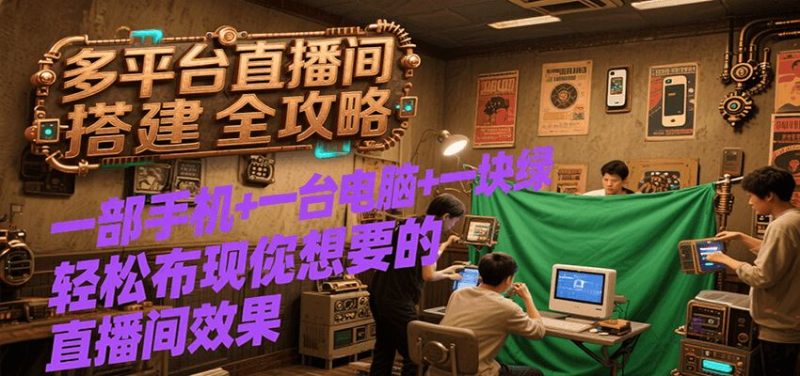 多平台直播间搭建全攻略，一部手机+一台电脑+一块绿布轻松实现你想要的直播间效果-云创智库