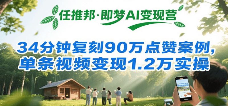 任推邦·即梦AI变现营，34分钟复刻90万点赞案例，单条视频变现1.2万实操-云创智库