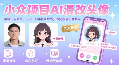小众项目AI漫改头像，实测日入多张，小白一部手机可以做，保姆级全流程教学-云创智库
