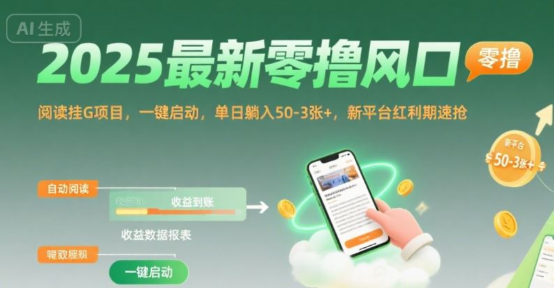 2025最新零撸风口，阅读挂G项目，一键启动，单日躺入 50-3张+，新平台红利期速抢【揭秘】-云创智库