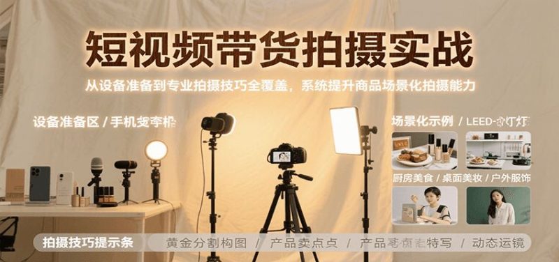 短视频带货拍摄实战，从设备准备到专业拍摄技巧全覆盖，系统提升商品场景化拍摄能力-云创智库