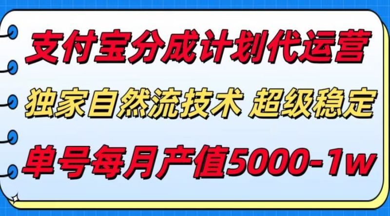 支付宝分成计划代运营，独家自然流技术，收益稳定，单号月产5000＋-云创智库