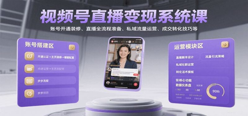 视频号直播变现系统课，账号开通装修、直播全流程准备、私域流量运营、成交转化技巧等-云创智库