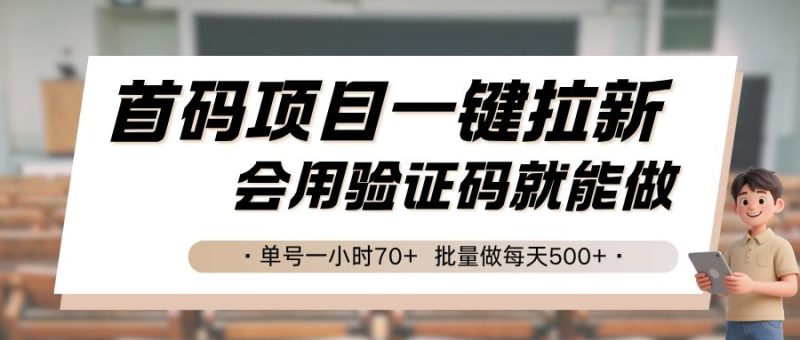 首码项目一键拉新，会用验证码就能做 单号一小时70+，批量做每天500+-云创智库