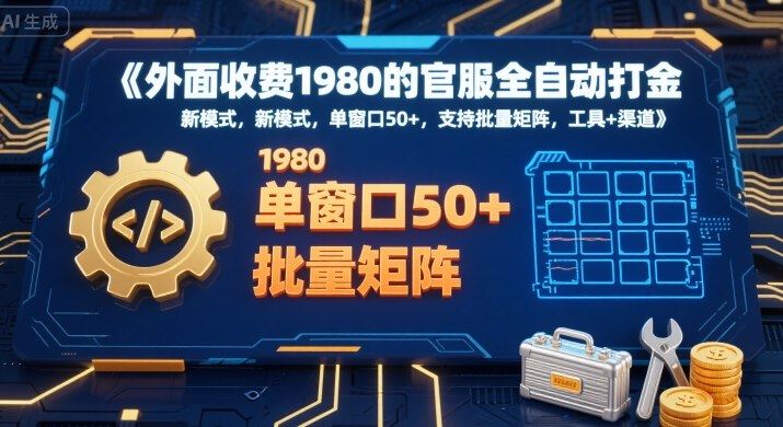 外面收费1980的官服全自动打金，新模式，单窗口50+，支持批量矩阵，工具+渠道【揭秘】-云创智库