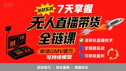 无人直播带货全链防封实战课，7天掌握高转化直播技术，实现单场GMV破万可持续模型-云创智库