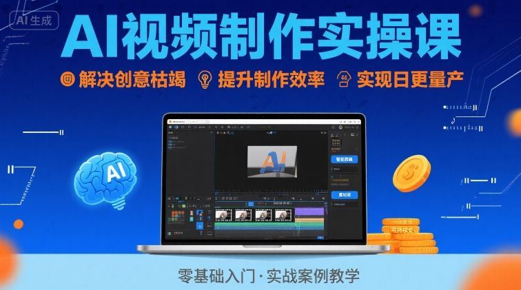 Ai视频制作实操课，解决创意枯竭、效率低下痛点，实现日更量产可持续变现-云创智库