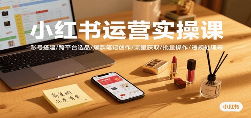 小红书运营实操课，账号搭建/跨平台选品/爆款笔记创作/流量获取/批量操作/违规处理等-云创智库