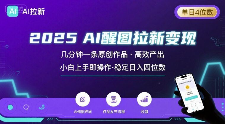 2025最强AI醒图拉新，几分钟一条原创作品，单日收入4位数，小白也能上手操作-云创智库