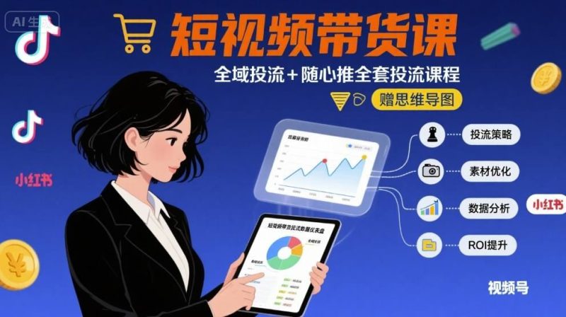 最新短视频带货课，全域投流+随心推全套投流课程+思维导图-云创智库
