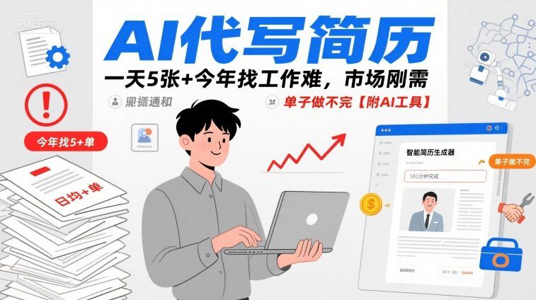 AI代写简历，一天5张+今年找工作难，市场刚需，单子做不完【附AI工具】-云创智库