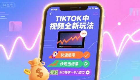 Tiktok中视频全新玩法，快速起号，快速出结果，百万播放一千八百刀-云创智库