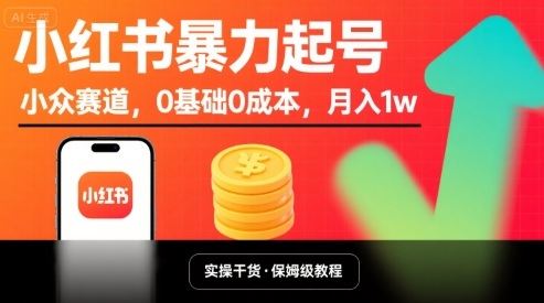 小红书暴力起号，小众赛道，0基础0成本，月入1w-云创智库