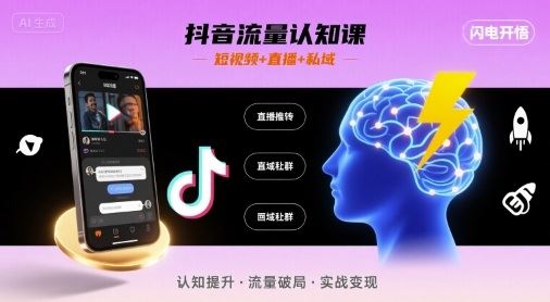 抖音流量认知课，短视频+直播+私域，认知提升，闪电开悟-云创智库