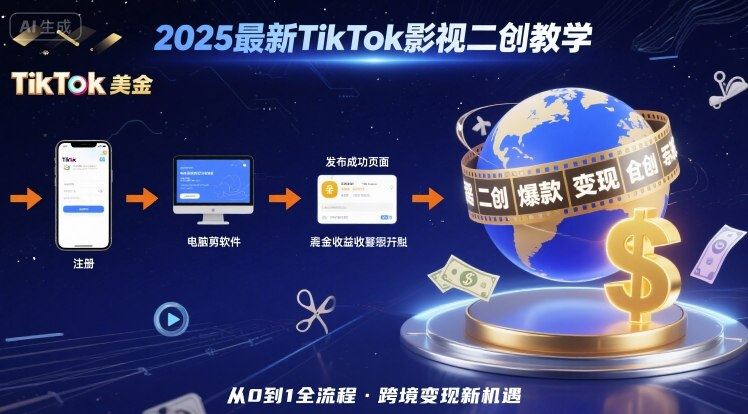 2025年最新TikTok影视二创教学，从注册到发布撸美金全流程，跨境变现新机遇-云创智库