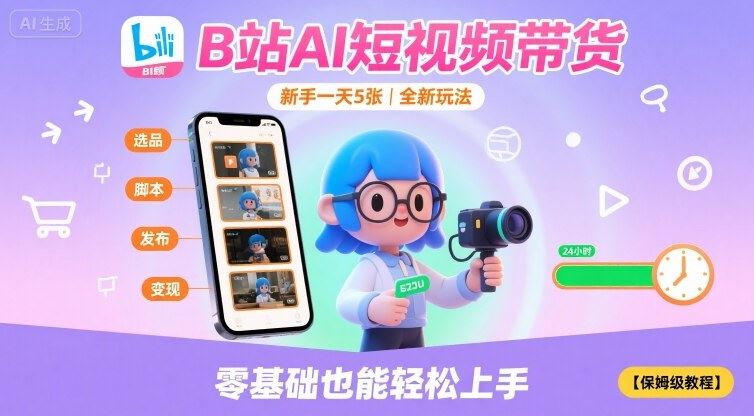B站AI短视频带货，新手一天5张，全新玩法【保姆级教程】-云创智库