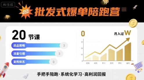 批发式爆单陪跑营，20节课带你实现批发式爆单，带你经松月入过W-云创智库