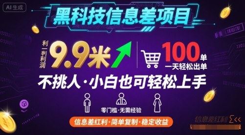 黑科技信息差项目，一单利润9.9米，一天简简单单出100单，不挑人，小白也可轻松上手【揭秘】-云创智库