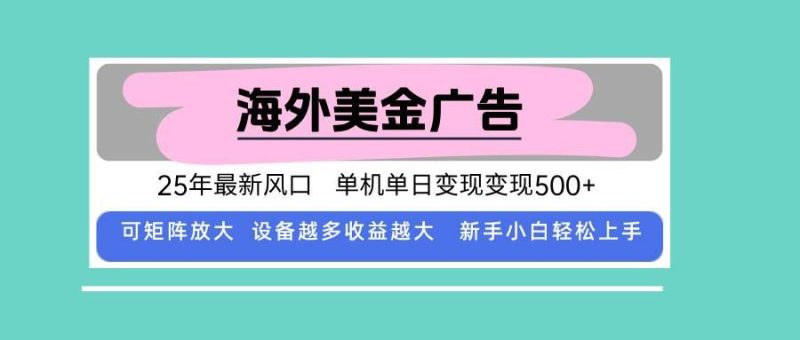 （15902期）最新海外广告美金，全自动挂机，单机单日500+，可矩阵放大，新手小白轻…-云创智库