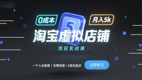 淘宝虚拟店铺项目实战课，一个人也能做，无需货源、0成本起步，月入5k-云创智库