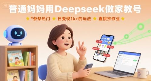 普通妈妈用Deepseek做家教号，条条热门，日变现1k+的玩法，直接抄作业-云创智库