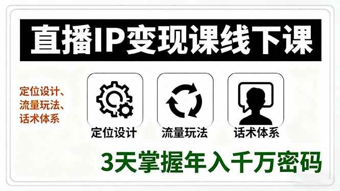 （16065期）直播IP变现课线下课，定位设计、流量玩法、话术体系，3天掌握年入千万密码-云创智库