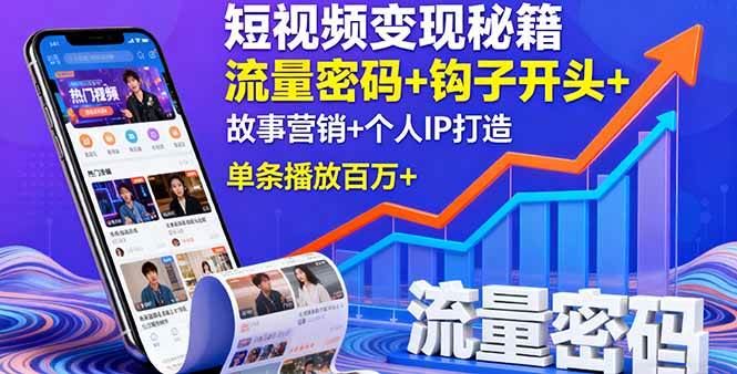 （16079期）短视频变现秘籍，流量密码+钩子开头+故事营销+个人IP打造，单条播放百万+-云创智库