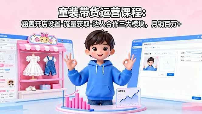 （16081期）童装带货运营课程：涵盖开店设置-流量获取-达人合作三大模块，月销百万+-云创智库