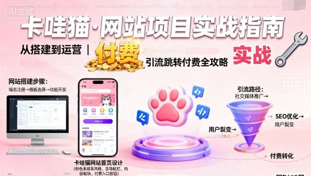 卡哇猫·网站项目，网站搭建与运营以及引流跳转付费-云创智库