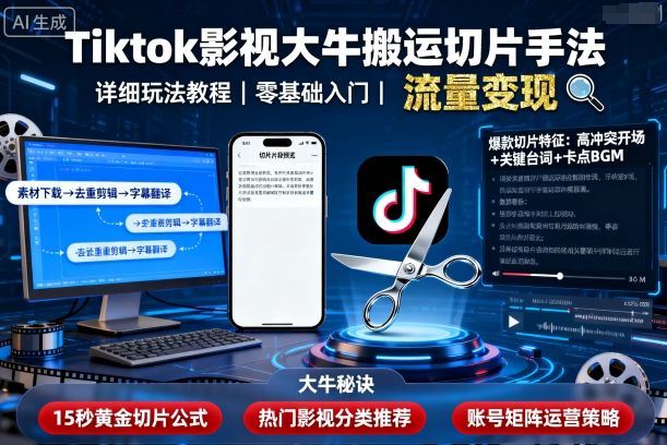 Tiktok影视大牛搬运切片手法，详细玩法教程-云创智库