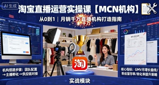淘宝直播运营实操课【MCN机构】，从0到1做一家月销千W的直播机构-云创智库