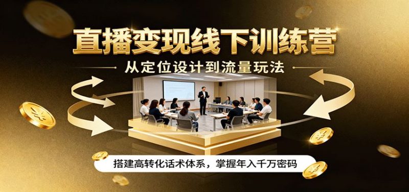 直播变现线下训练营，从定位设计到流量玩法，搭建高转化话术体系，掌握年入千万密码-云创智库