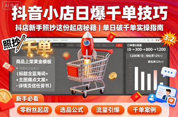 抖音小店日爆千单技巧，抖店新手照抄这份起店秘籍，单日破千单-云创智库