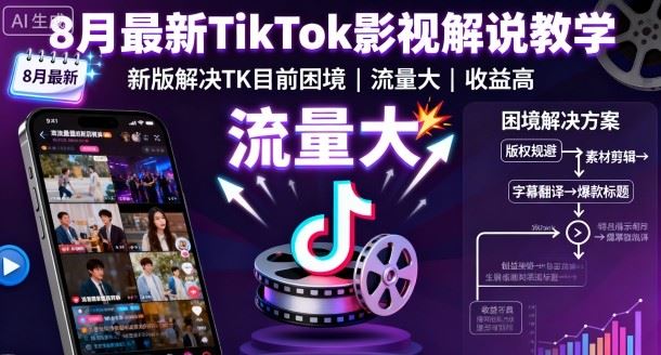 8月最新TikTok影视解说教学，新版解决TK目前困境，流量大，收益高-云创智库