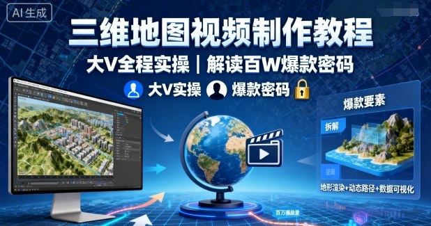 三维地图视频制作教程，大V全程实操，解读百W爆款密码-云创智库