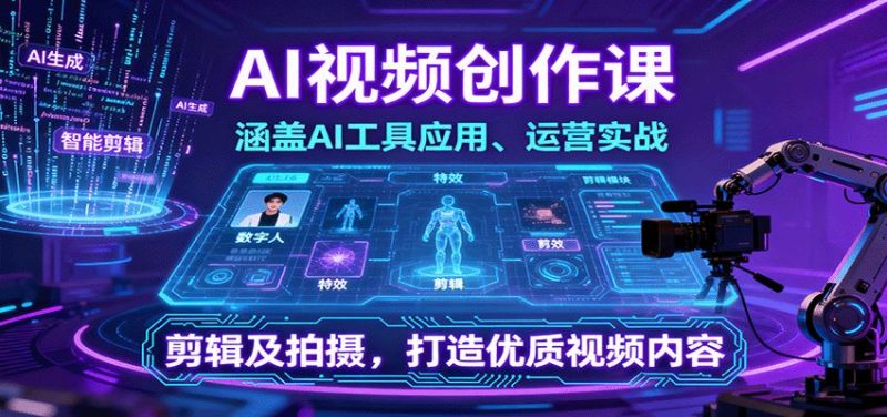 AI视频创作课，涵盖AI工具应用、运营实战、剪辑及拍摄，打造优质视频内容-云创智库