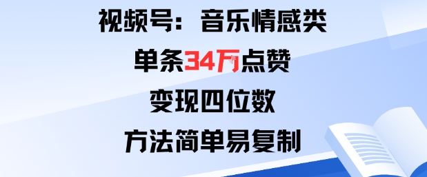 视频号分成计划新玩法：音乐情感类单条34W点赞，变现四位数，方法简单易复制-云创智库