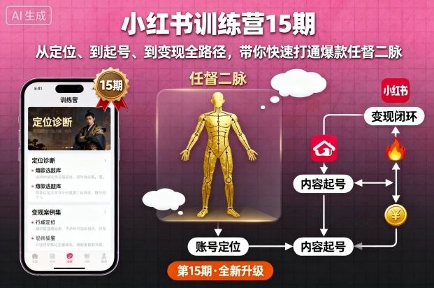 小红书训练营15期，从定位、到起号、到变现全路径，带你快速打通爆款任督二脉-云创智库