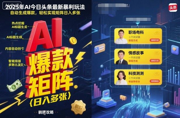 2025年AI今日头条最新暴利玩法，自动生成爆款，轻松实现矩阵日入多张-云创智库