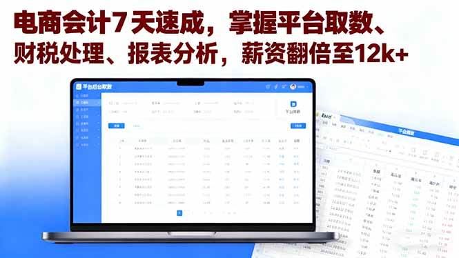 （16192期）电商会计7天速成，掌握平台取数、财税处理、报表分析，薪资翻倍至12k+-云创智库