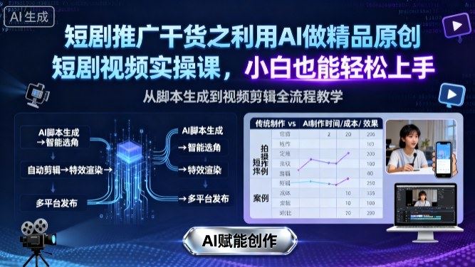 短剧推广干货之利用AI做精品原创短剧视频实操课，小白也能轻松上手-云创智库