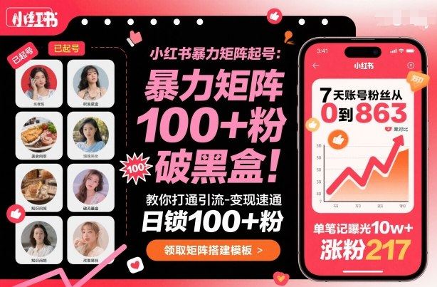 小红书暴力矩阵起号，教你打通引流-变现速通，日锁100+粉，破流量黑盒-云创智库
