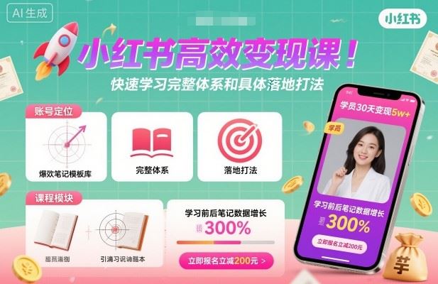 小红书高效变现课，快速学习小红书完整体系和具体落地打法-云创智库