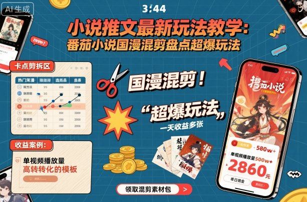 小说推文最新玩法教学，番茄小说国漫混剪盘点超爆玩法，全程干货，一天收益多张-云创智库