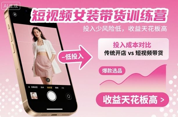 短视频女装带货训练营，投入少风险低，收益天花板高-云创智库