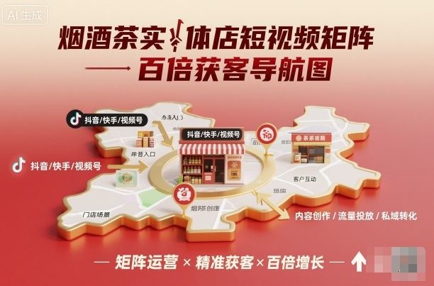 烟酒茶实体店短视频矩阵百倍获客导航图-云创智库