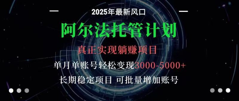 阿尔法托管计划 单账号月入3000-5000，长期稳定项目，新手小白轻松上手-云创智库