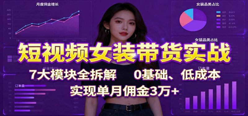 短视频女装带货实战：7大模块全拆解，0基础、低成本，实现单月佣金3万+-云创智库