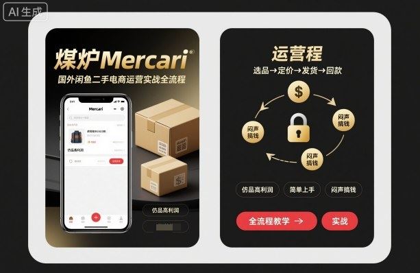 煤炉Mercari国外闲鱼二手电商运营实战全流程，仿品高利润，简单上手，闷声搞钱-云创智库
